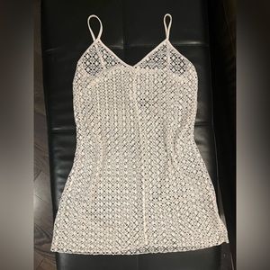 White sheer crochet dress.